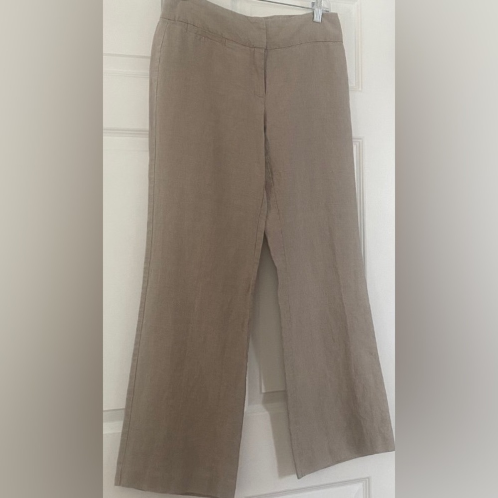 Eileen Fisher Linen Taupe Wide-Leg Pants, Size 6.